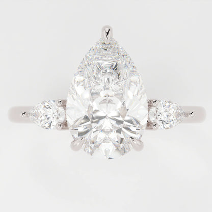 3.5 Carat Pear Cut Moissanite Diamond Engagement Ring with 3-Stone Setting