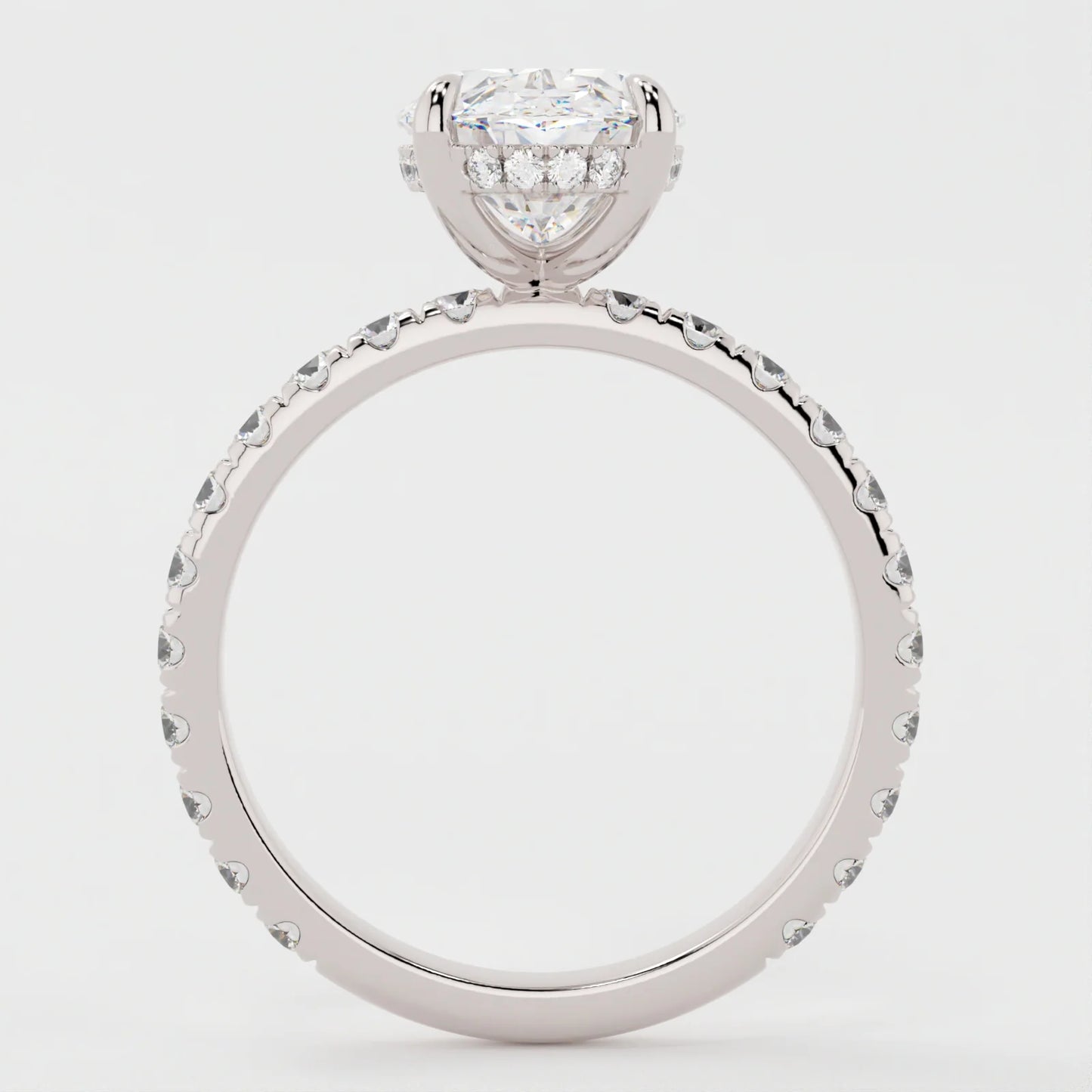 3 Carat Oval Cut Moissanite Diamond Engagement Ring with Pavé Band