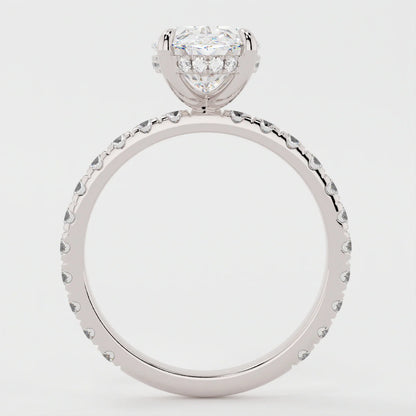 3 Carat Oval Cut Moissanite Diamond Engagement Ring with Pavé Band