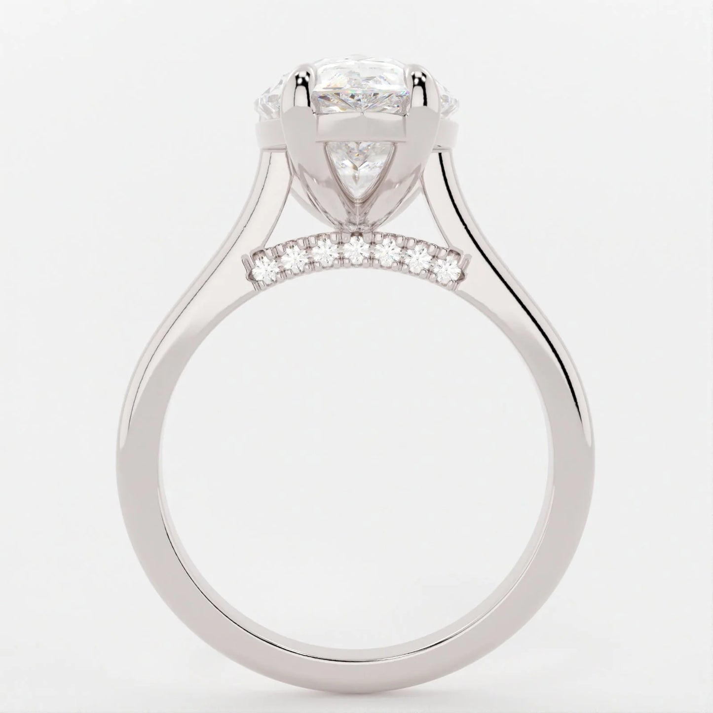 3 Carat Pear Cut Moissanite Diamond Engagement Ring with a Solitaire Band and Shoulder Accents