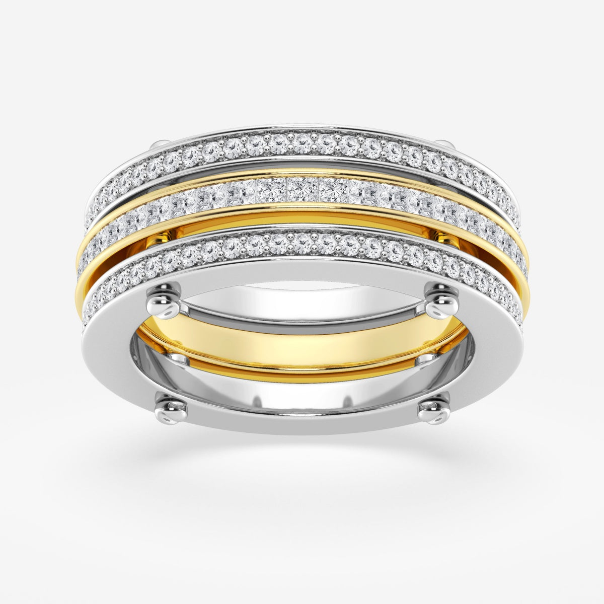 Princess and Round Triple Row Eternity Band - 8.8mm Width
