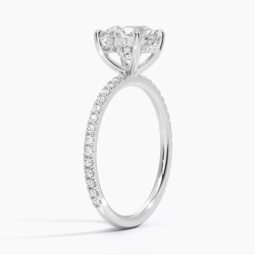 3 Carat Round Cut Hidden Low Halo Engagement Ring with Micro Pavé Band