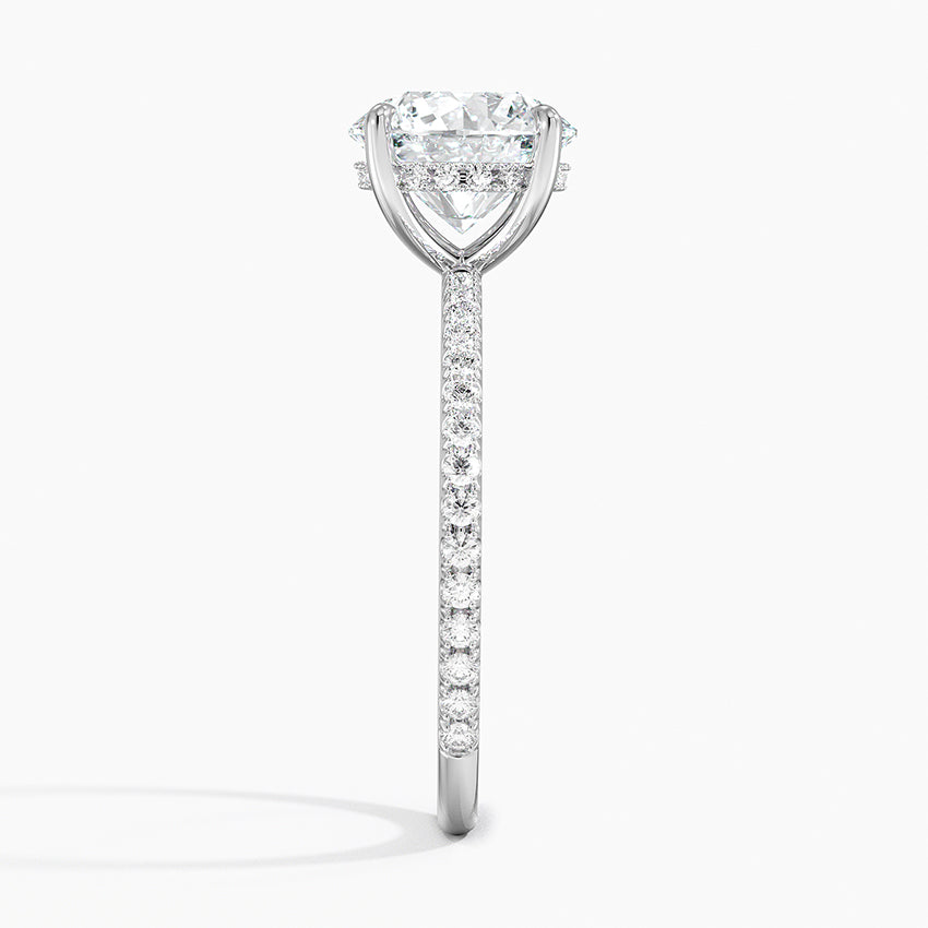 3 Carat Round Cut Hidden Low Halo Engagement Ring with Micro Pavé Band