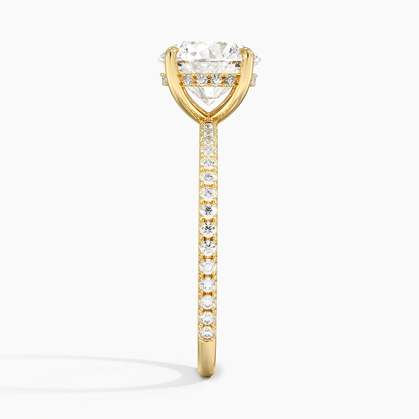 3 Carat Round Cut Hidden Low Halo Engagement Ring with Micro Pavé Band