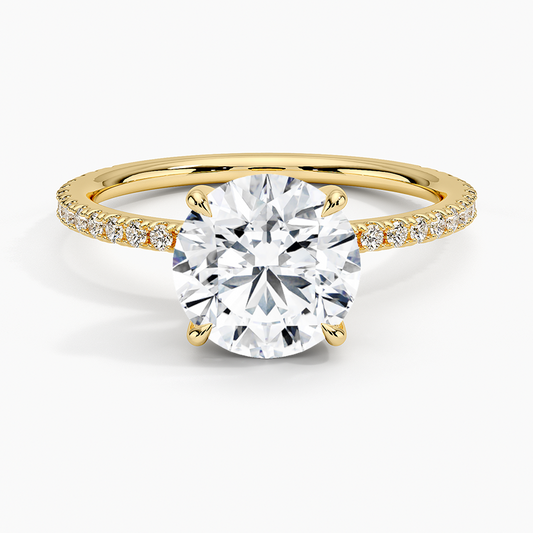 3 Carat Round Cut Hidden Low Halo Engagement Ring with Micro Pavé Band