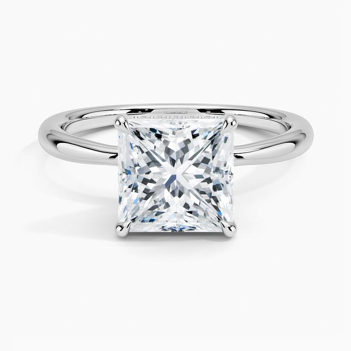 3 Carat Princess Cut Hidden High Halo Moissanite Diamond Engagement Ring with U-Prong Band