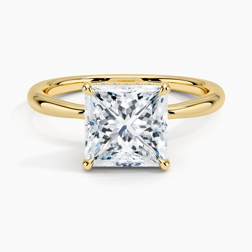 3 Carat Princess Cut Hidden High Halo Moissanite Diamond Engagement Ring with U-Prong Band