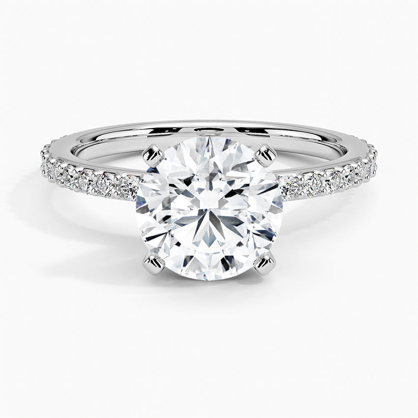3 Carat Round Cut Moissanite Diamond Engagement Ring with Micro Pavé Band