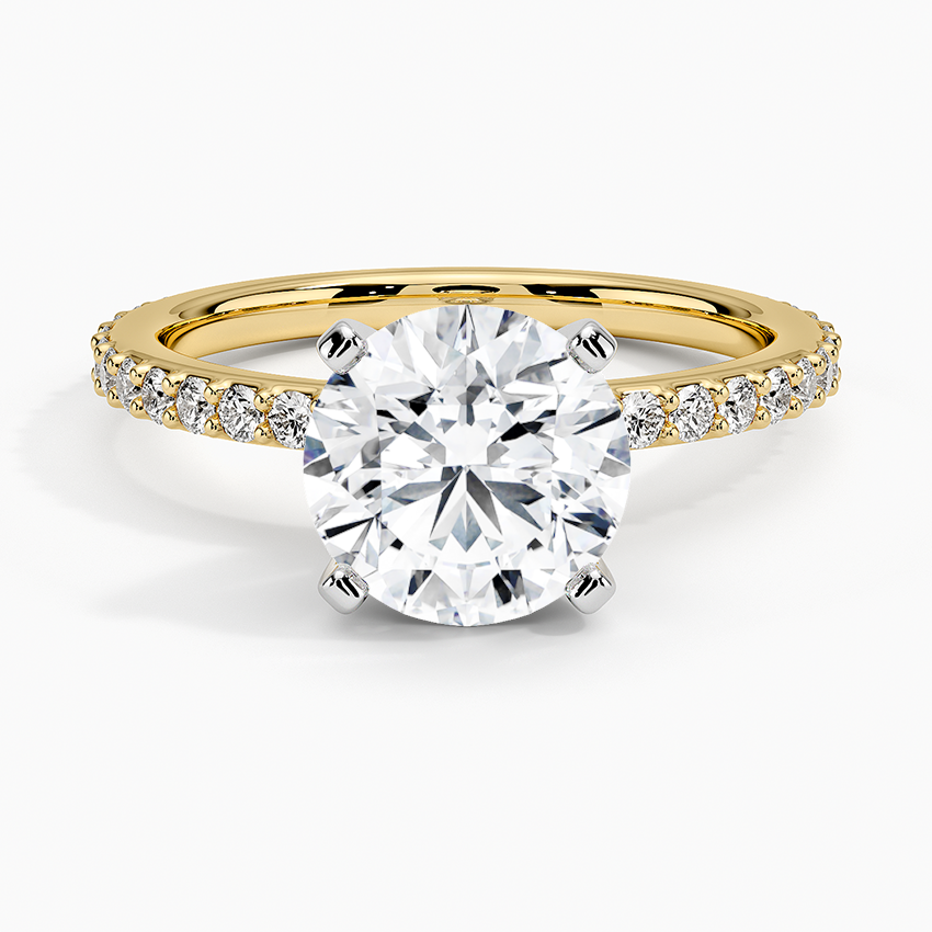 3 Carat Round Cut Moissanite Diamond Engagement Ring with Micro Pavé Band