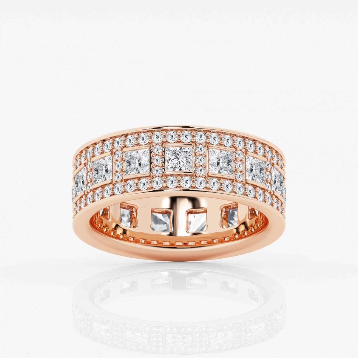Princess and Round Moissanite Wide Eternity Band - 7mm Width