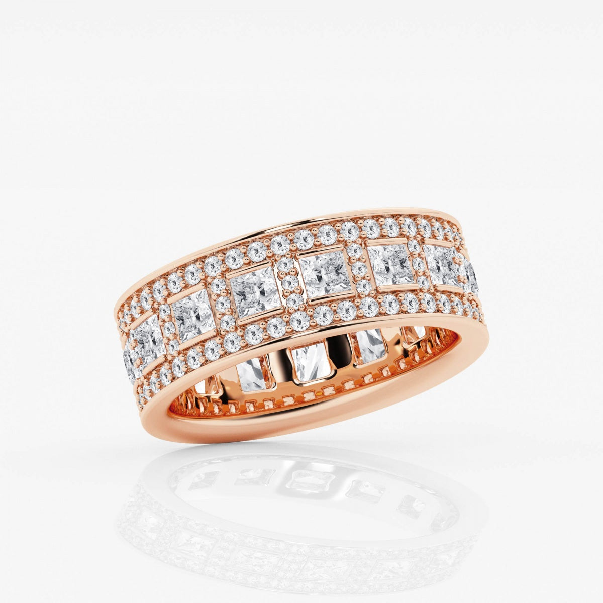 Princess and Round Moissanite Wide Eternity Band - 7mm Width