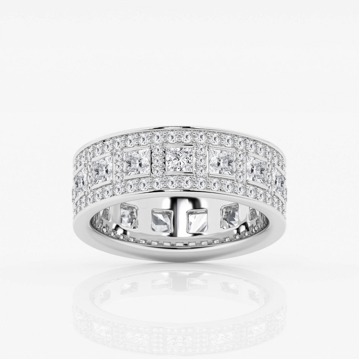 Princess and Round Moissanite Wide Eternity Band - 7mm Width
