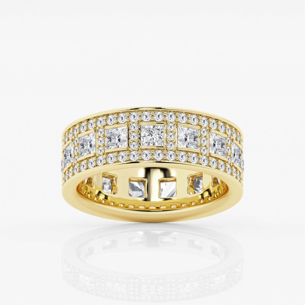 Princess and Round Moissanite Wide Eternity Band - 7mm Width