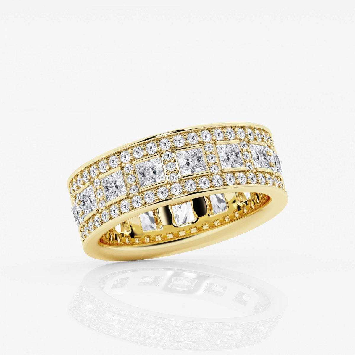 Princess and Round Moissanite Wide Eternity Band - 7mm Width