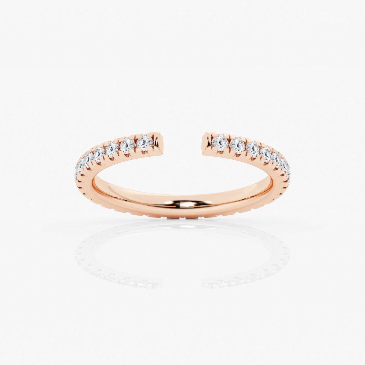 Round Moissanite French Pave Open Wedding Band
