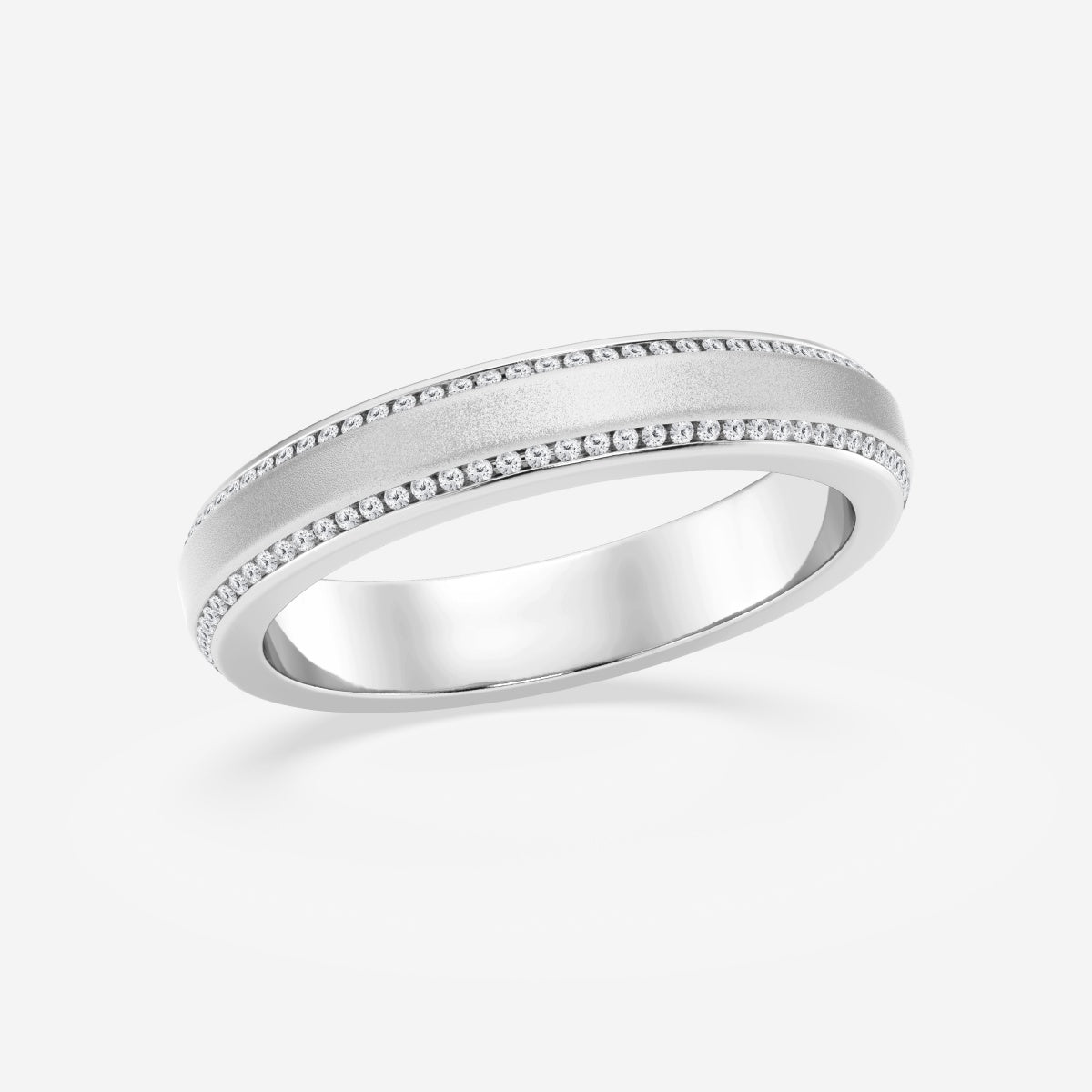 Round Moissanite 4mm Beveled Edge Sandblast Finish Eternity Band