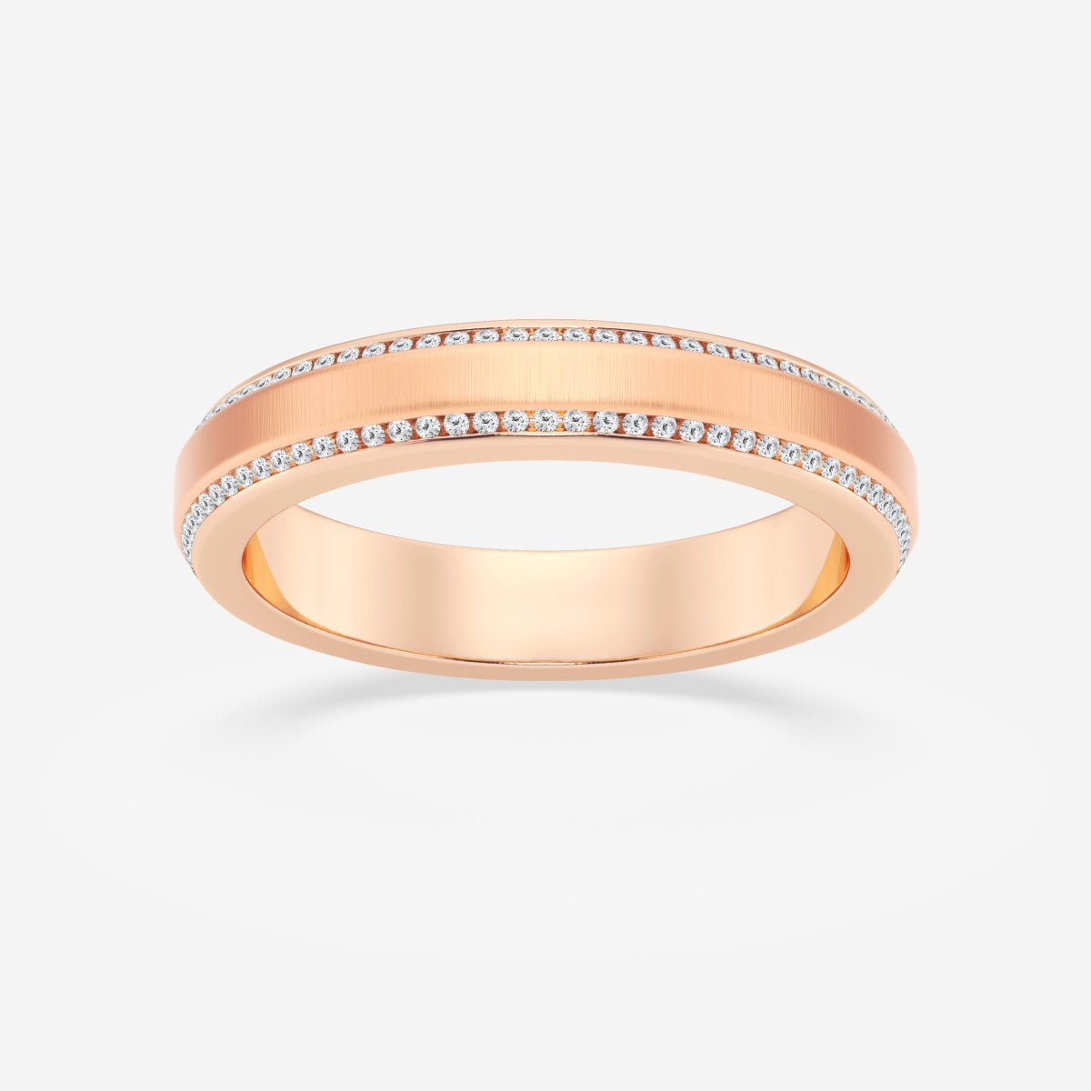 Round Moissanite Beveled Edge Satin Finish Eternity Band