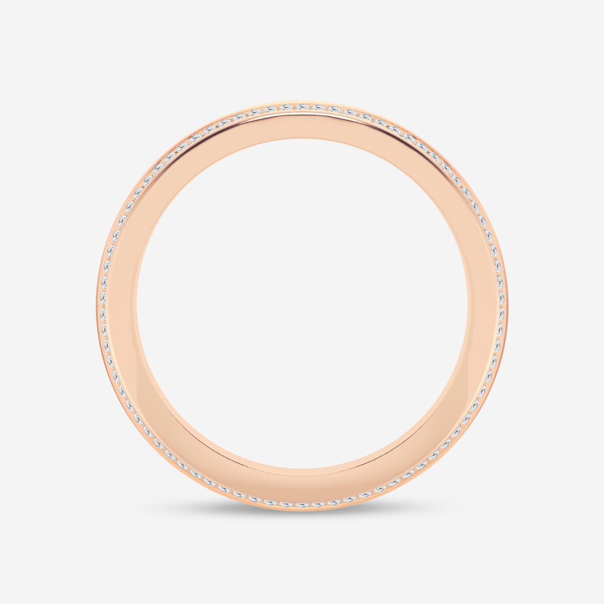 Round Moissanite Beveled Edge Satin Finish Eternity Band