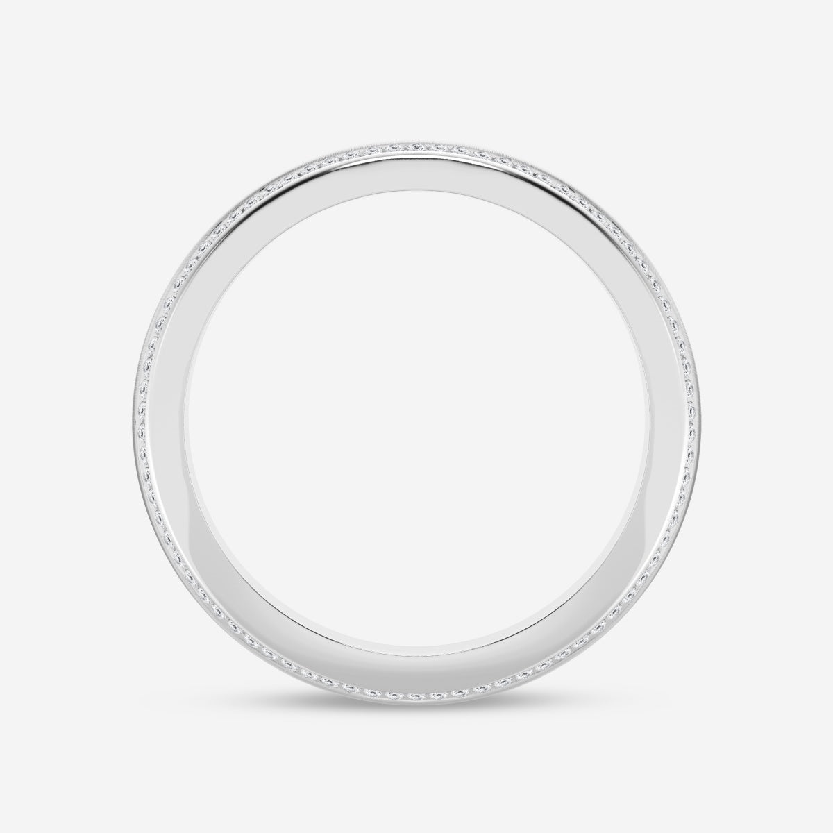 Round Moissanite Beveled Edge Satin Finish Eternity Band