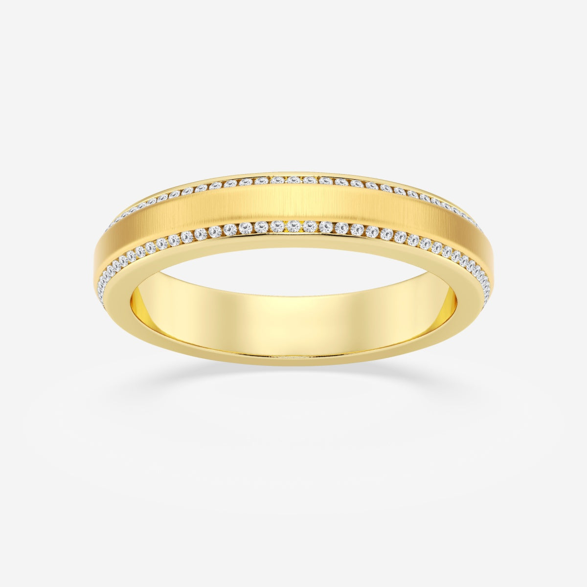 Round Moissanite Beveled Edge Satin Finish Eternity Band