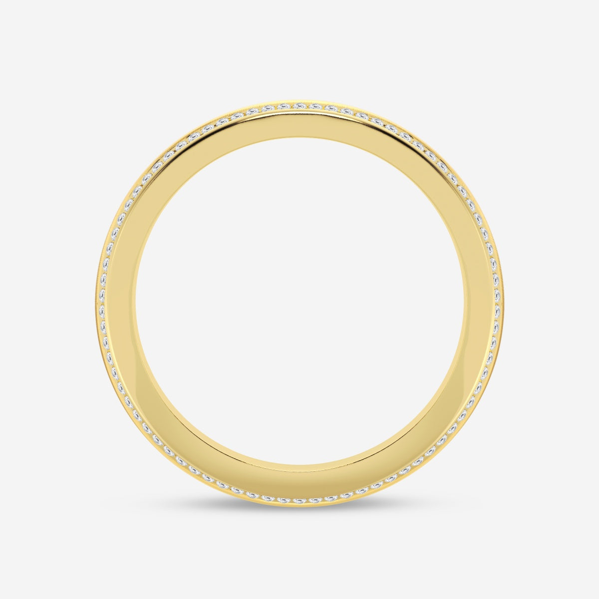 Round Moissanite Beveled Edge Satin Finish Eternity Band