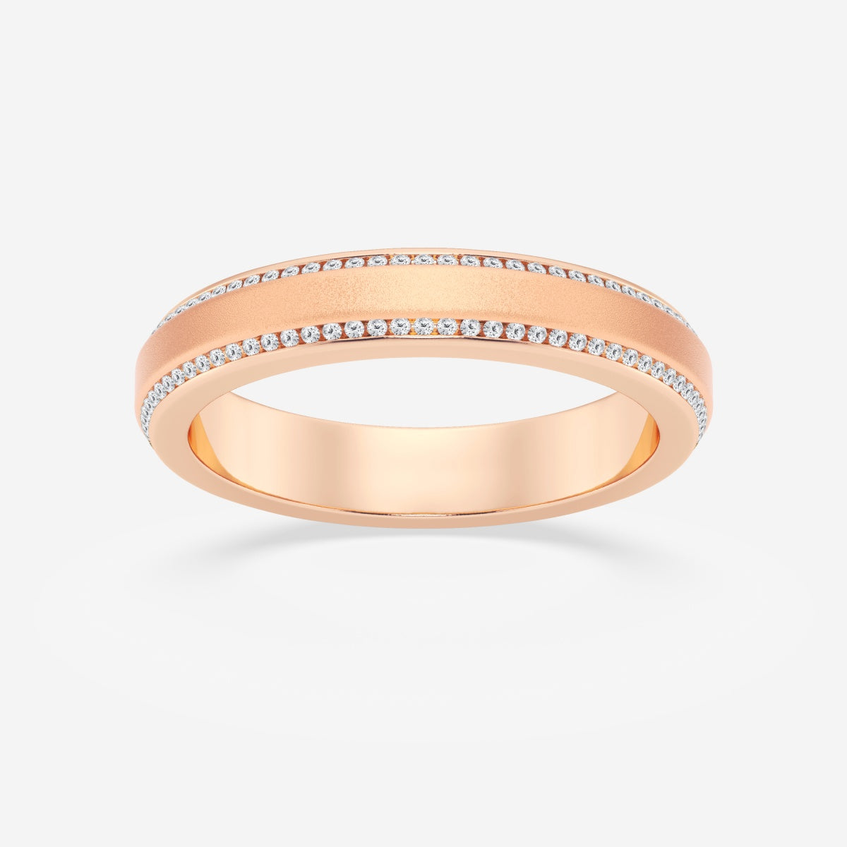 Round Moissanite 4mm Beveled Edge Sandblast Finish Eternity Band