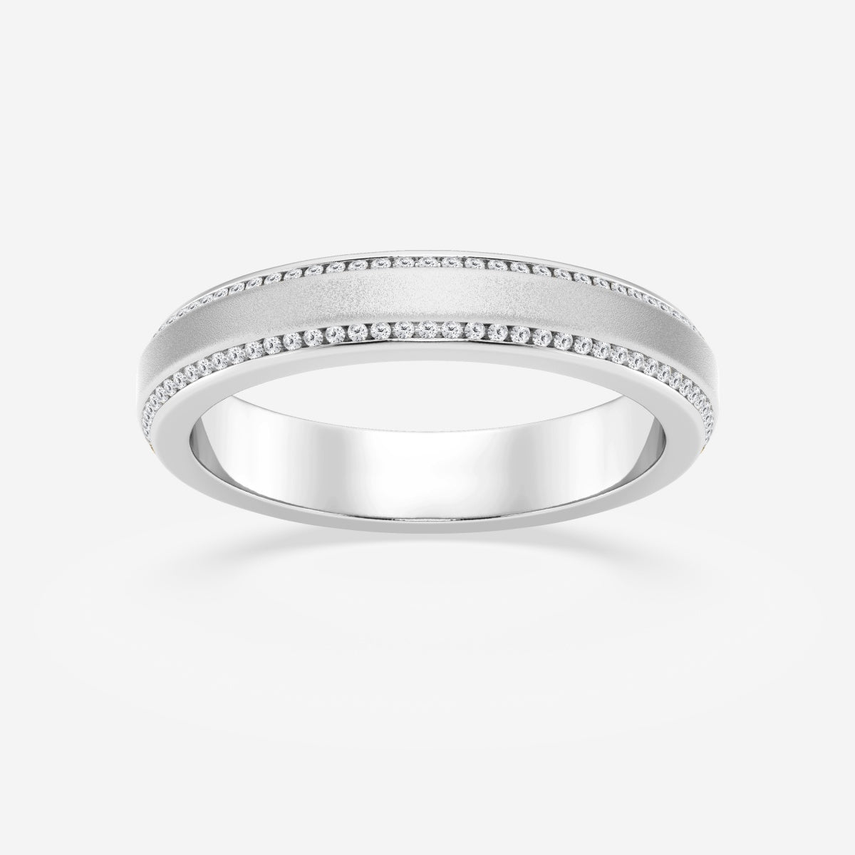 Round Moissanite 4mm Beveled Edge Sandblast Finish Eternity Band