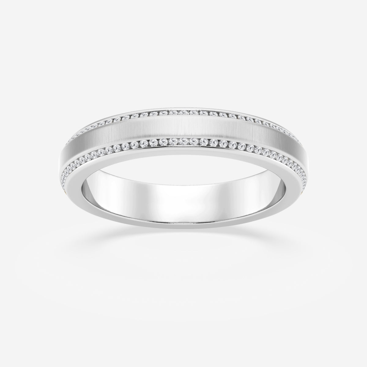 Round Moissanite Beveled Edge Satin Finish Eternity Band