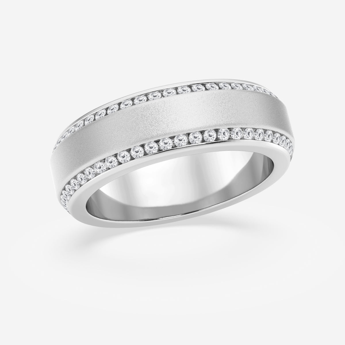Round Moissanite 7mm Beveled Edge Sandblast Finish Eternity Band