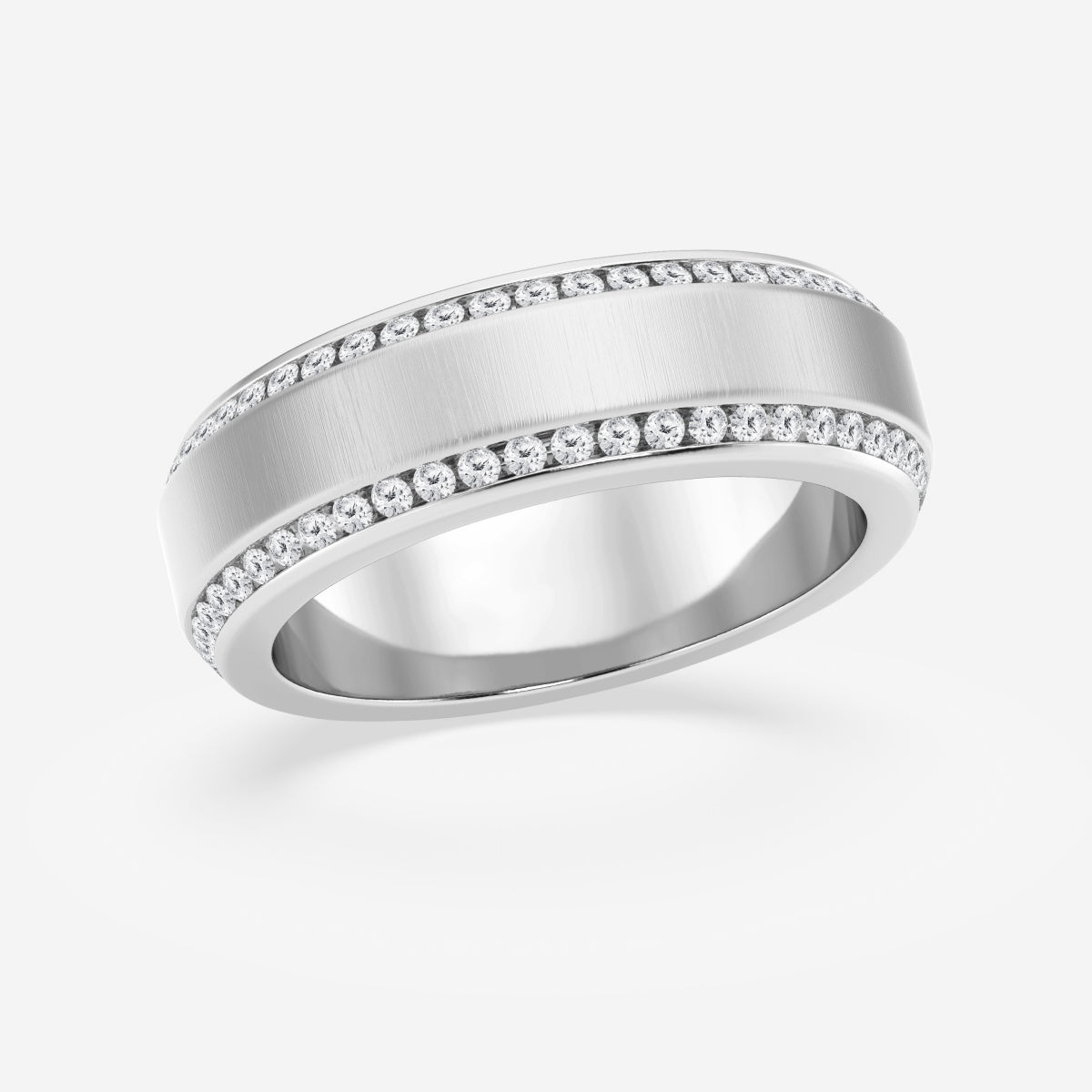 Round Moissanite 7mm Beveled Edge Satin Finish Eternity Band
