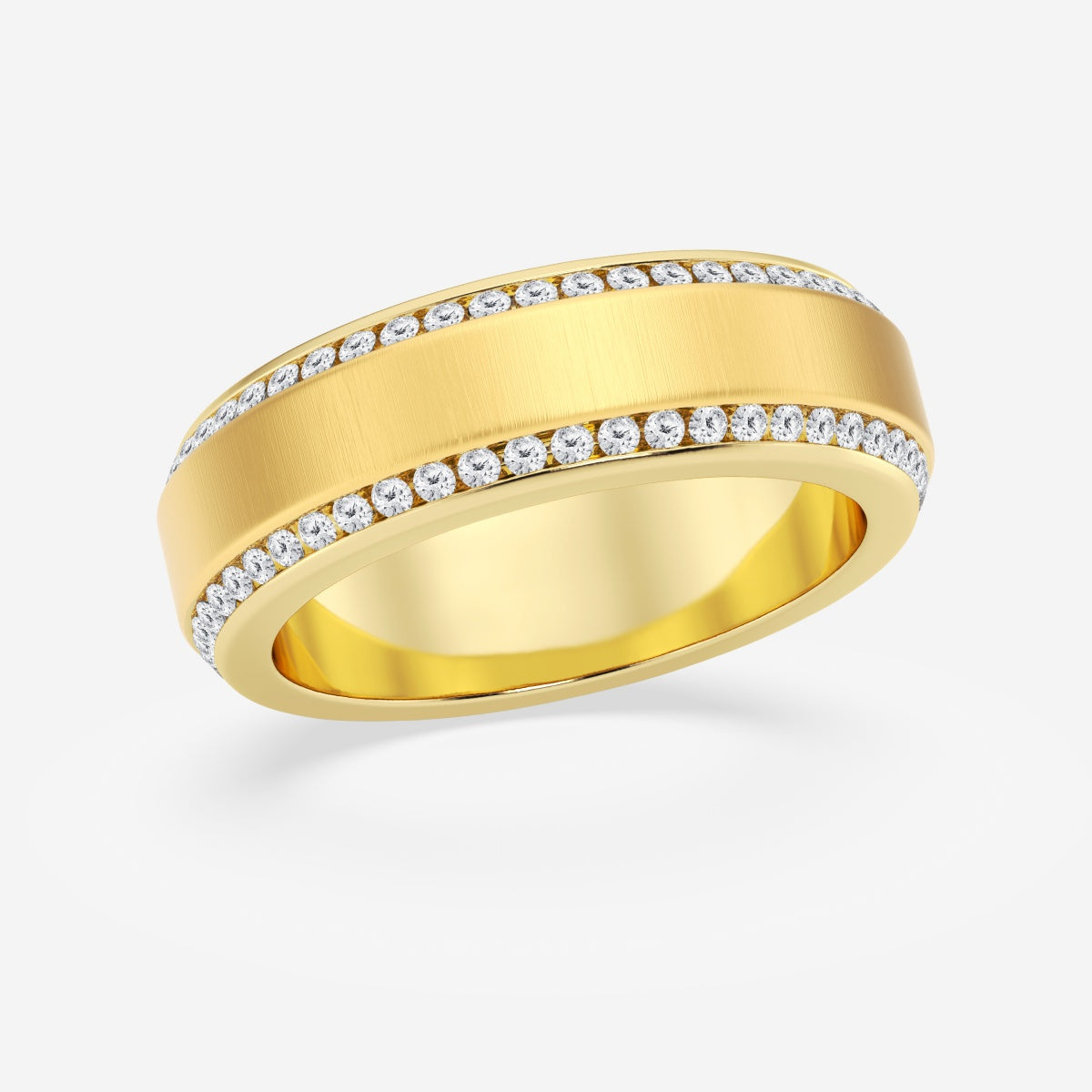 Round Moissanite 7mm Beveled Edge Satin Finish Eternity Band