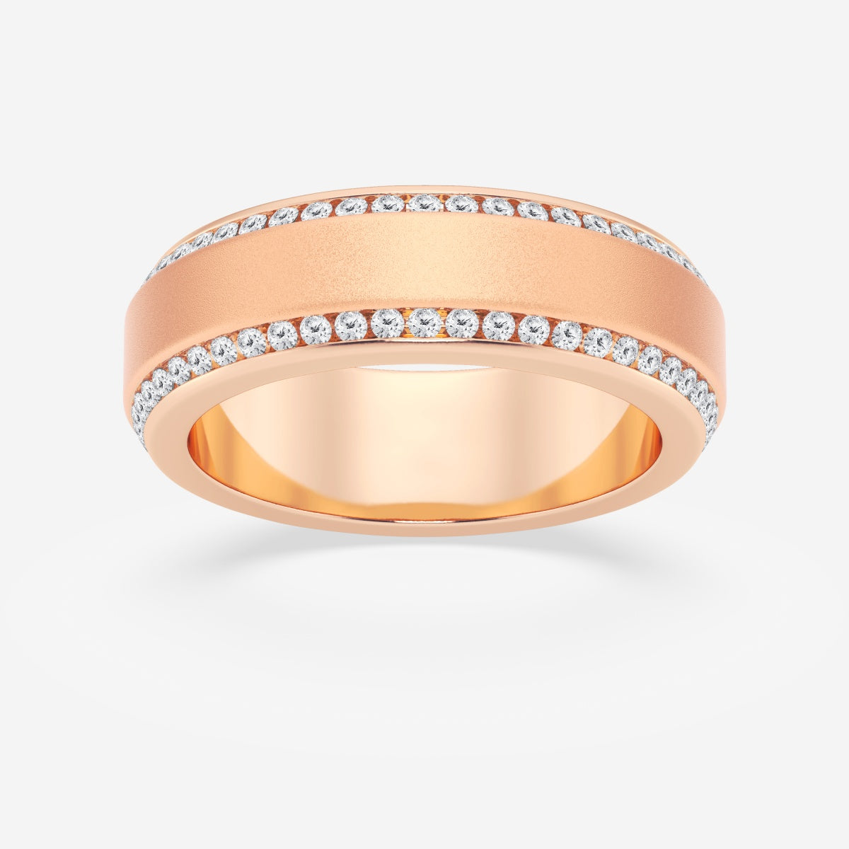 Round Moissanite 7mm Beveled Edge Sandblast Finish Eternity Band