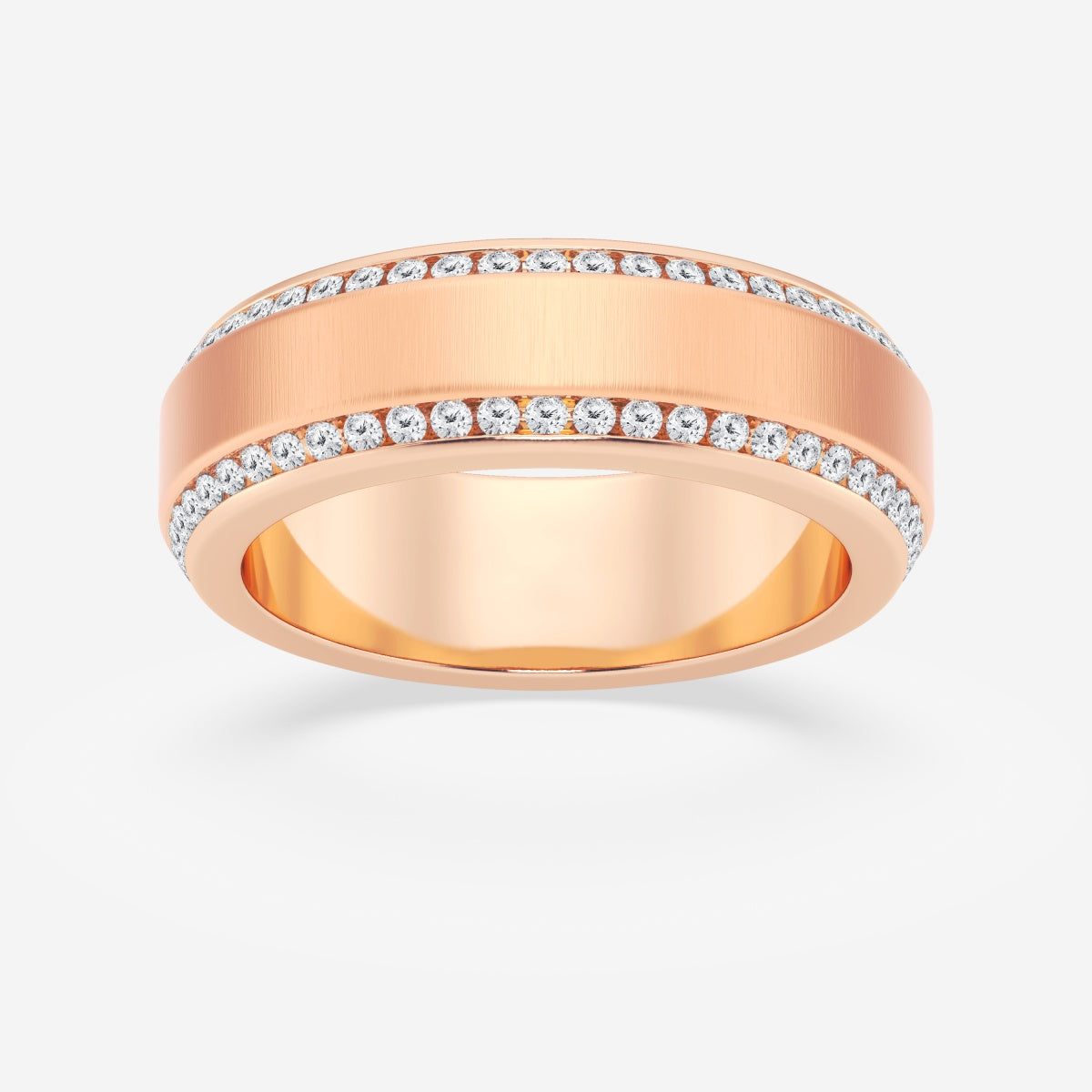 Round Moissanite 7mm Beveled Edge Satin Finish Eternity Band
