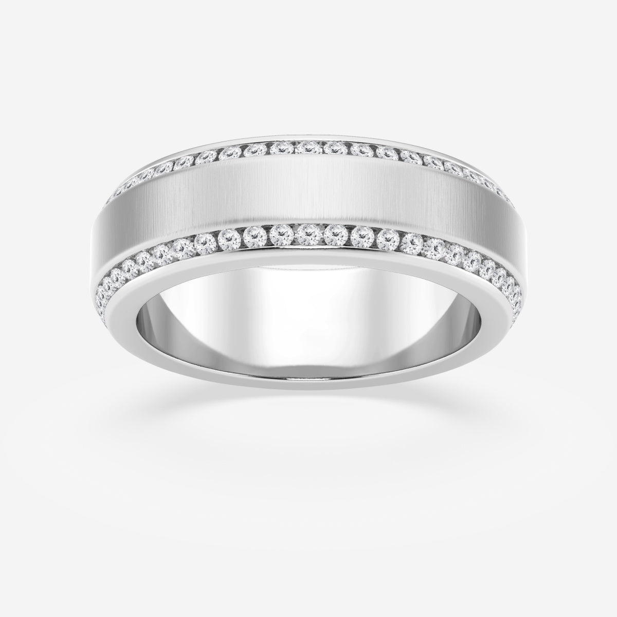 Round Moissanite 7mm Beveled Edge Satin Finish Eternity Band
