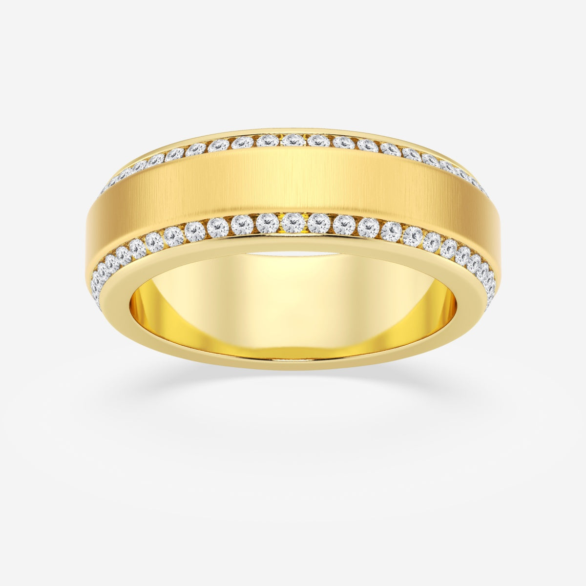 Round Moissanite 7mm Beveled Edge Satin Finish Eternity Band