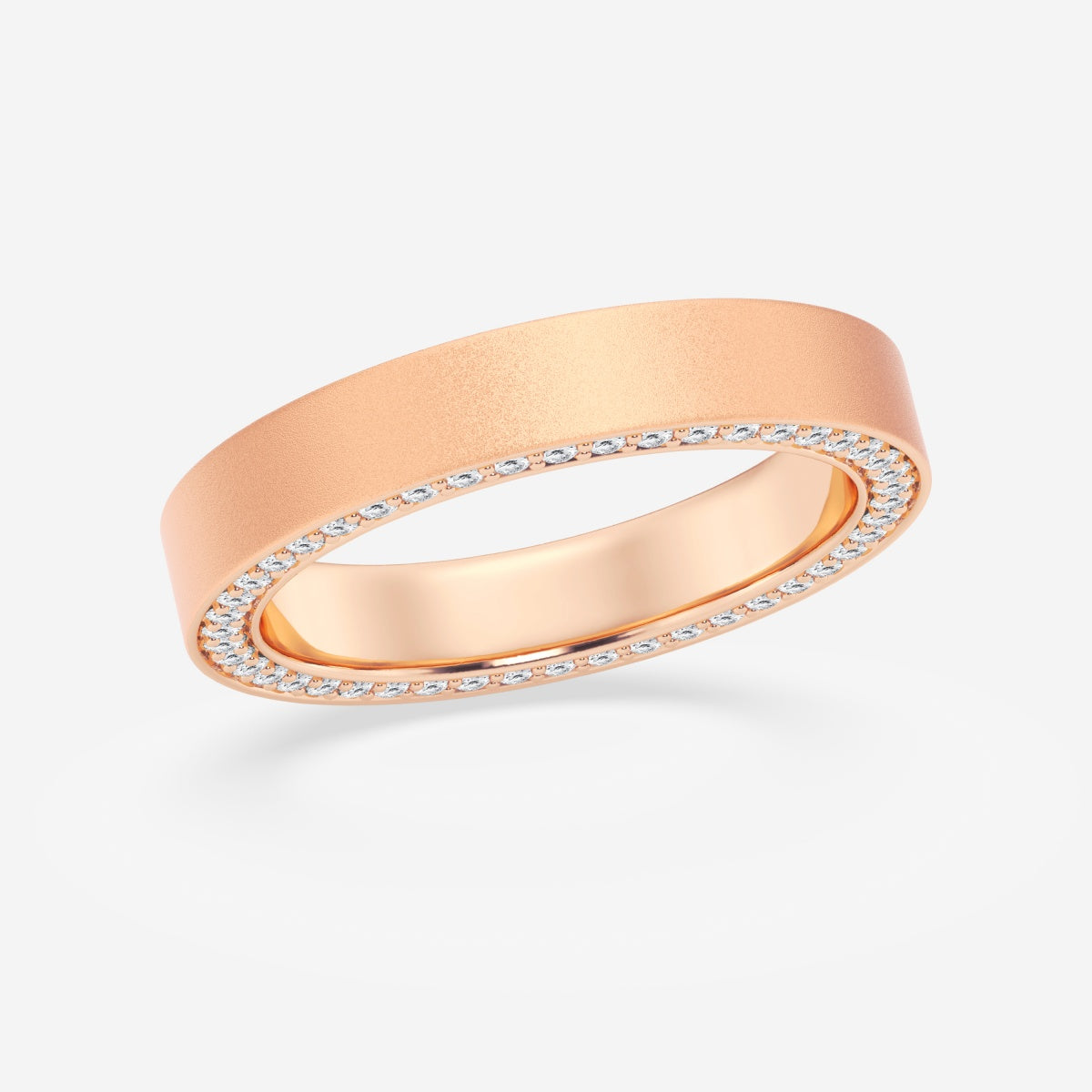 Round Moissanite 4mm Sandblast Finish Flat Eternity Band