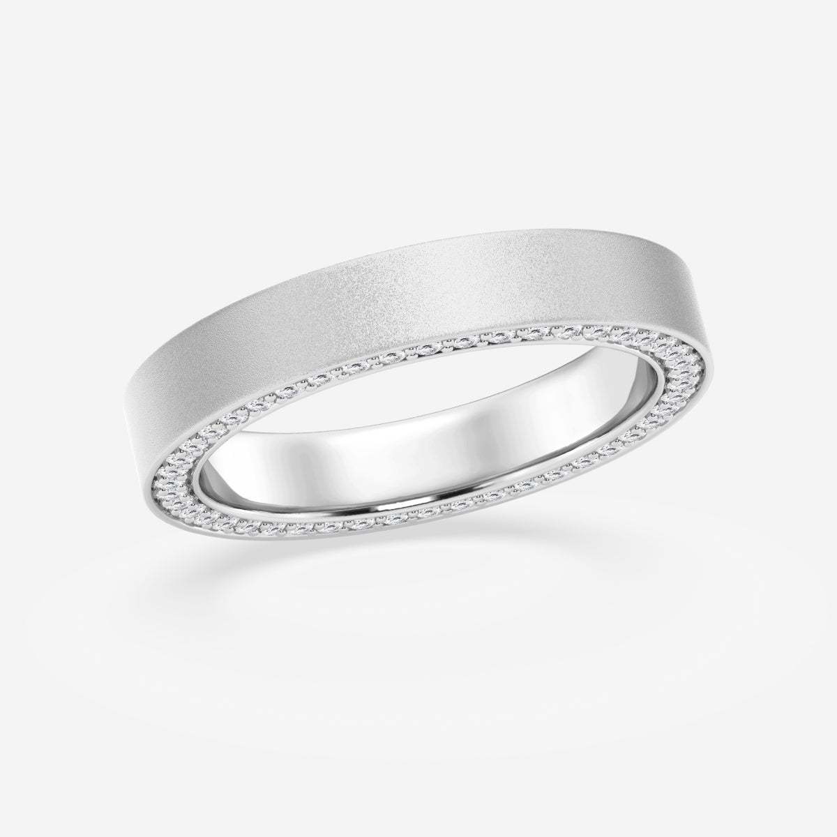 Round Moissanite 4mm Sandblast Finish Flat Eternity Band