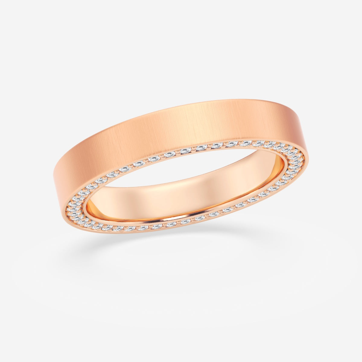 Round Moissanite 4mm Satin Finish Flat Eternity Band