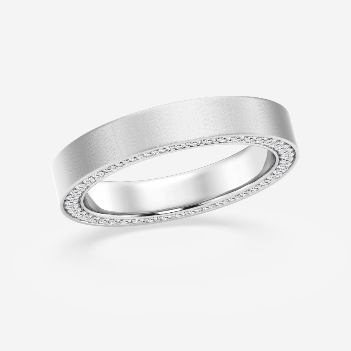 Round Moissanite 4mm Satin Finish Flat Eternity Band