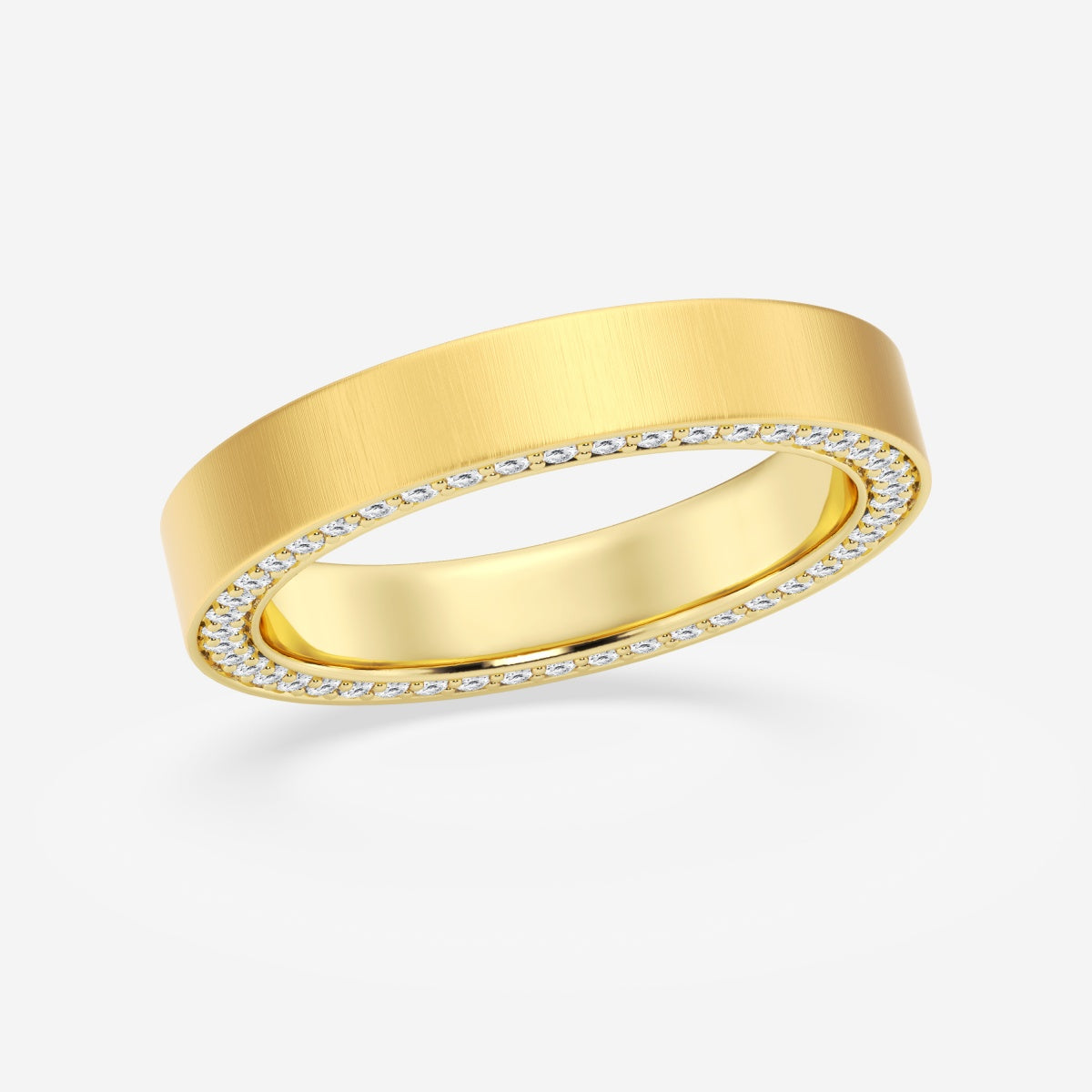 Round Moissanite 4mm Satin Finish Flat Eternity Band