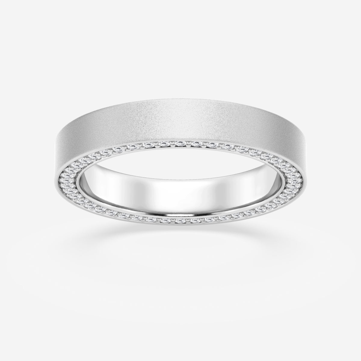 Round Moissanite 4mm Sandblast Finish Flat Eternity Band
