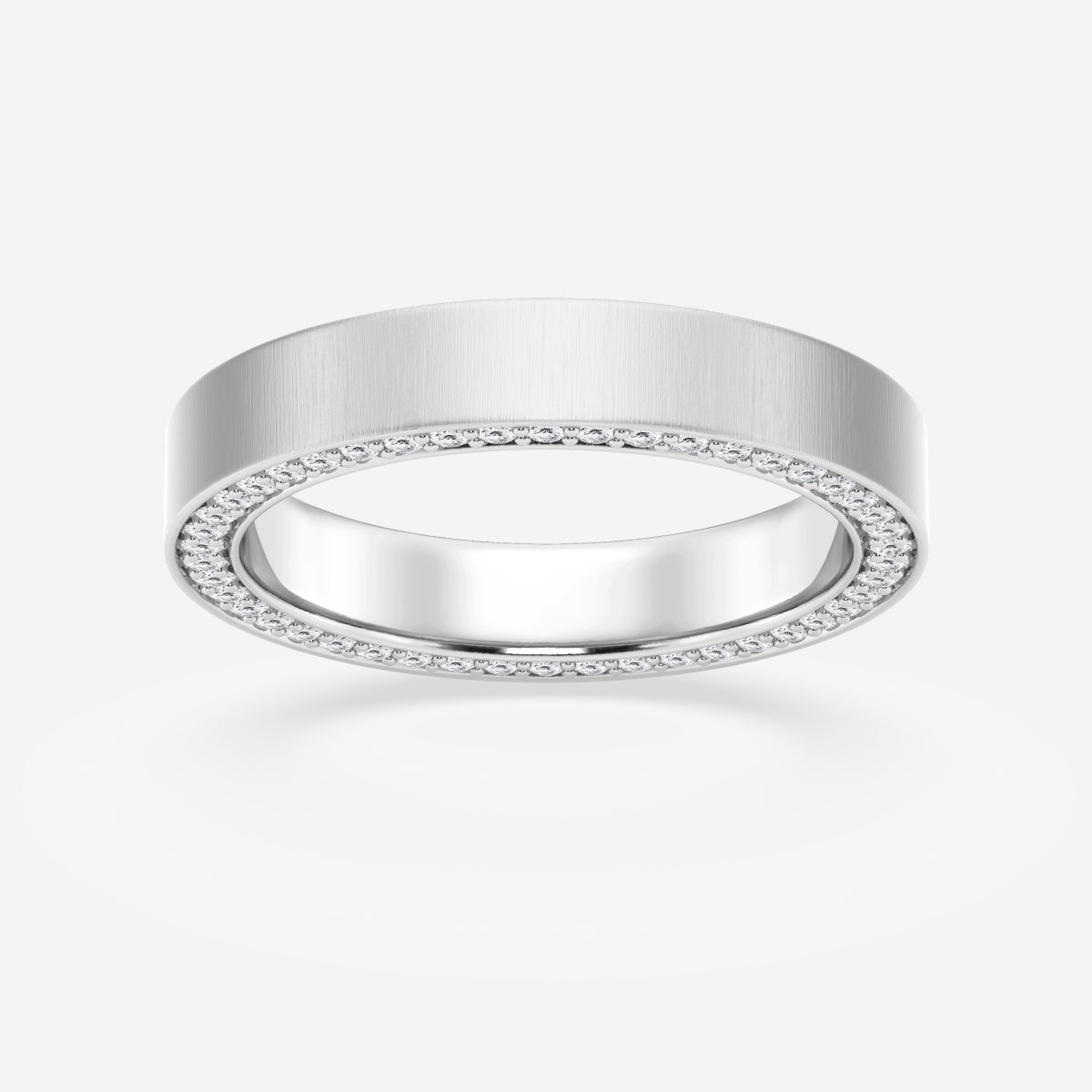 Round Moissanite 4mm Satin Finish Flat Eternity Band