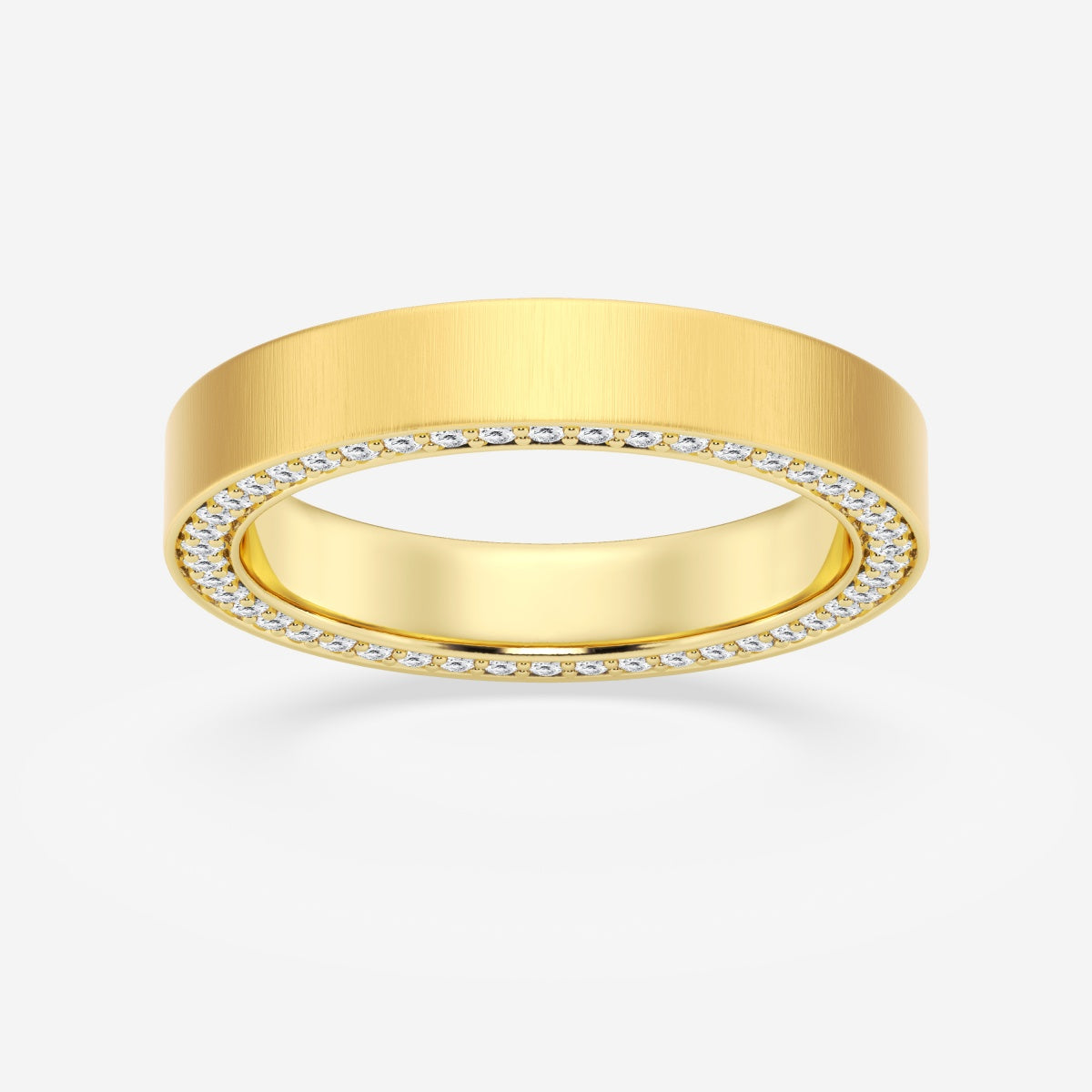 Round Moissanite 4mm Satin Finish Flat Eternity Band
