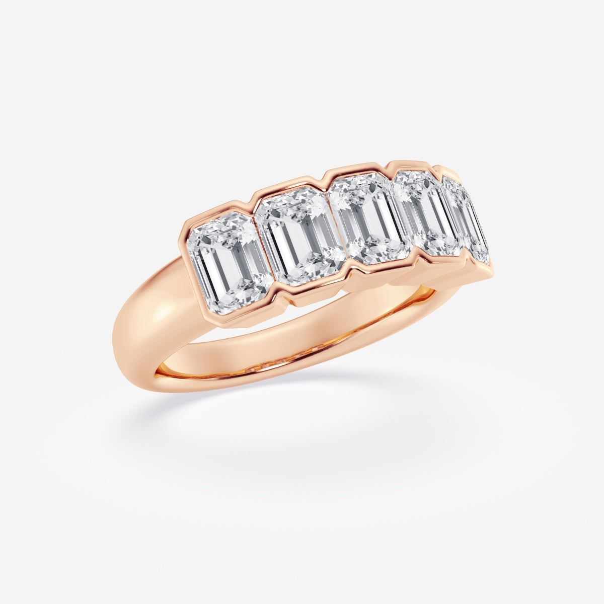 Emerald Moissanite Half Bezel Five Stone Anniversary Band