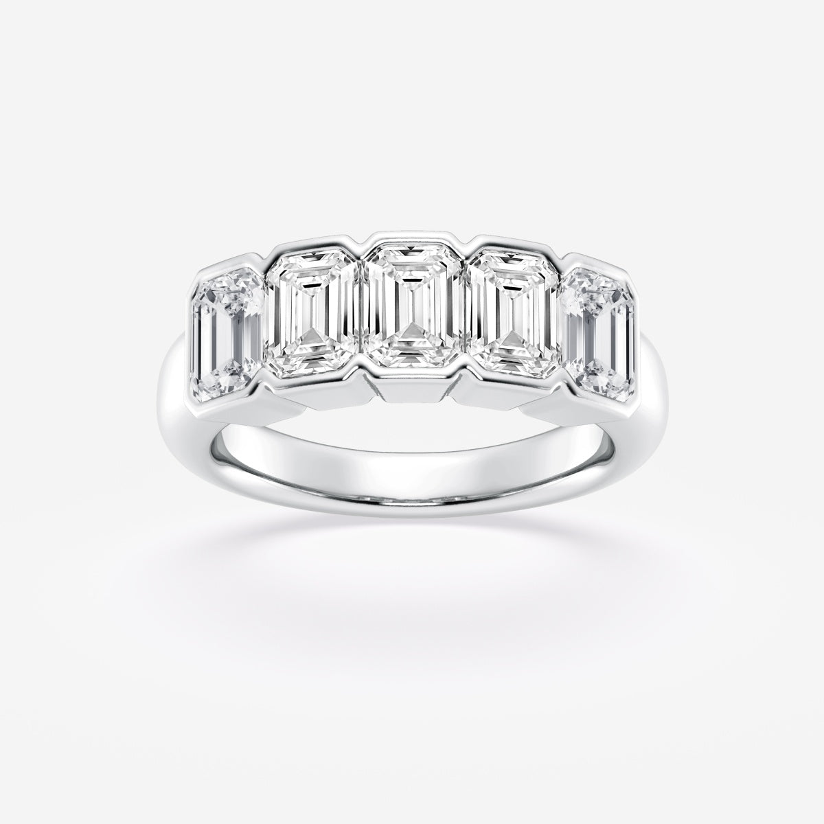 Emerald Moissanite Half Bezel Five Stone Anniversary Band