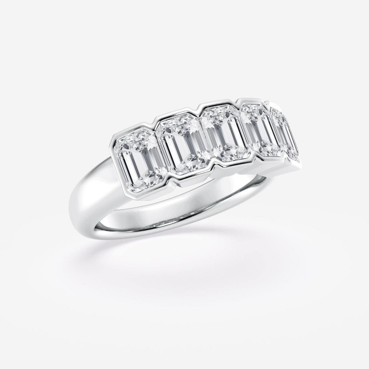 Emerald Moissanite Half Bezel Five Stone Anniversary Band