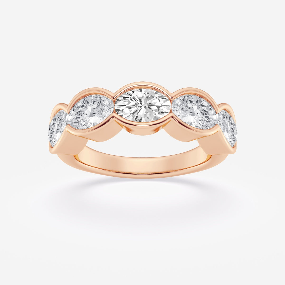 Oval Moissanite Half Bezel Five Stone Anniversary Band