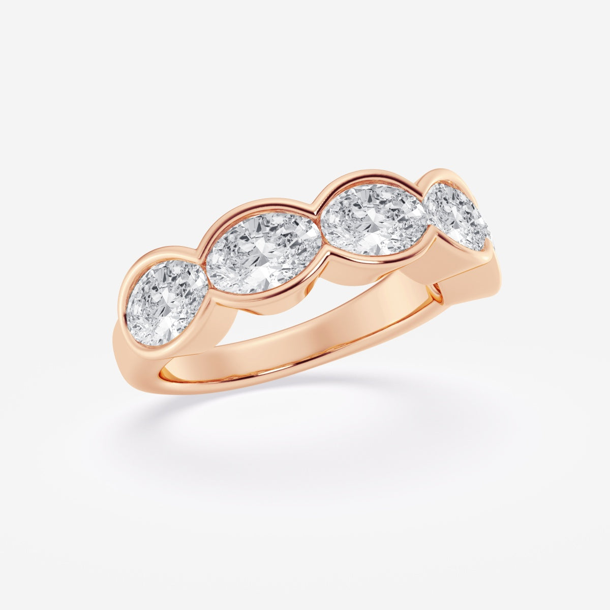 Oval Moissanite Half Bezel Five Stone Anniversary Band