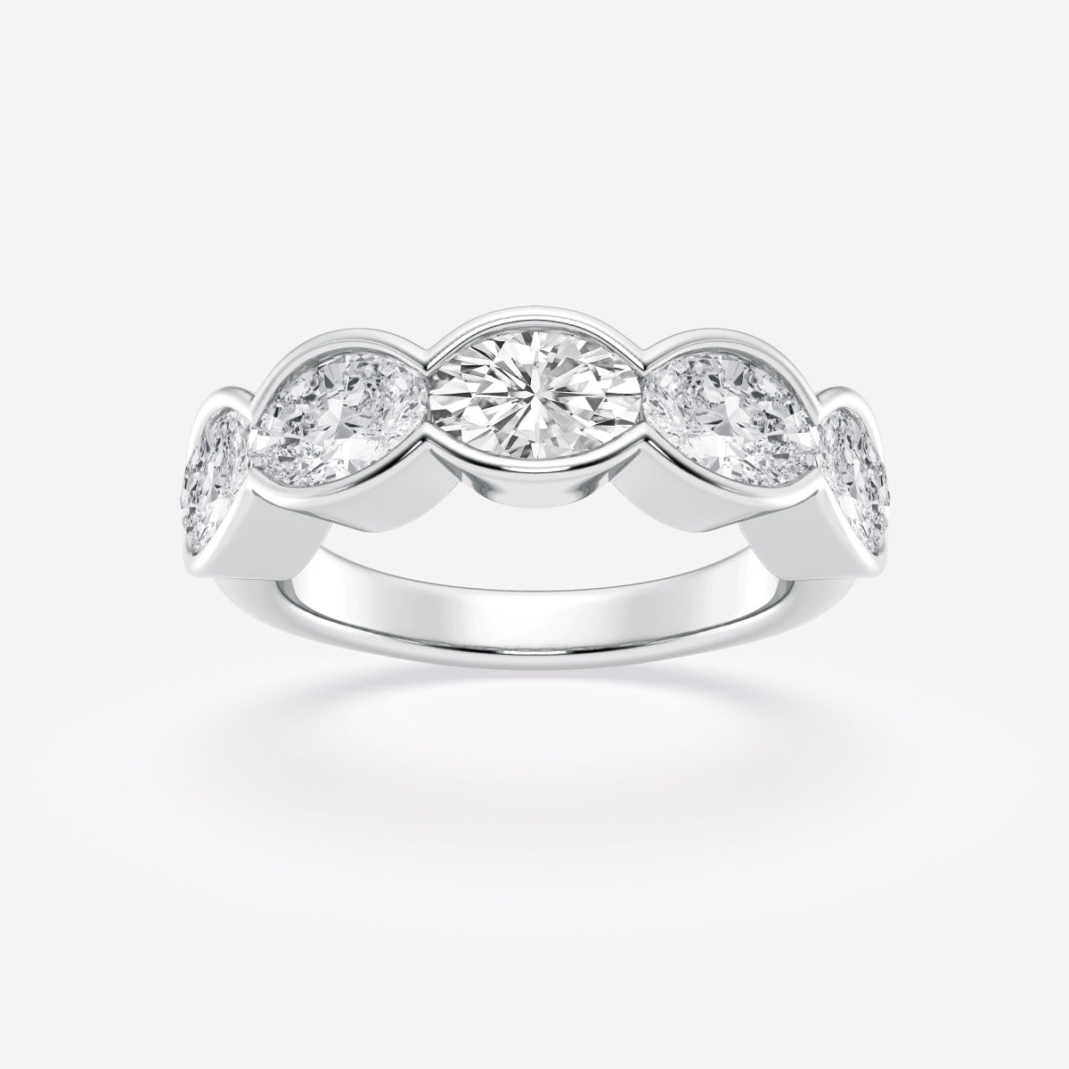 Oval Moissanite Half Bezel Five Stone Anniversary Band