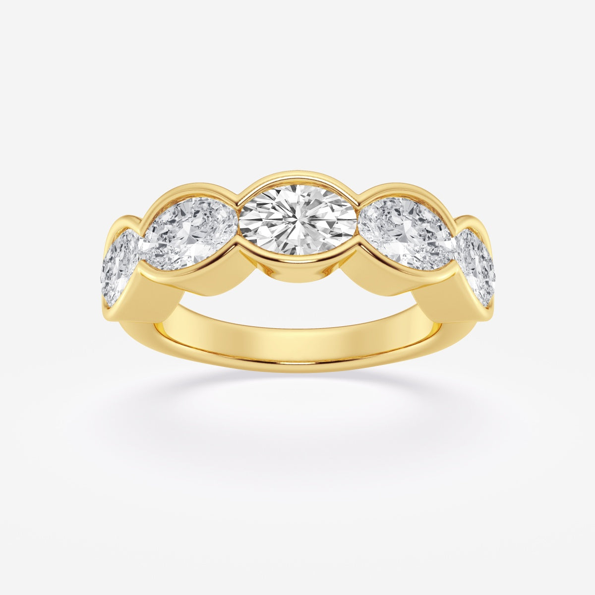 Oval Moissanite Half Bezel Five Stone Anniversary Band